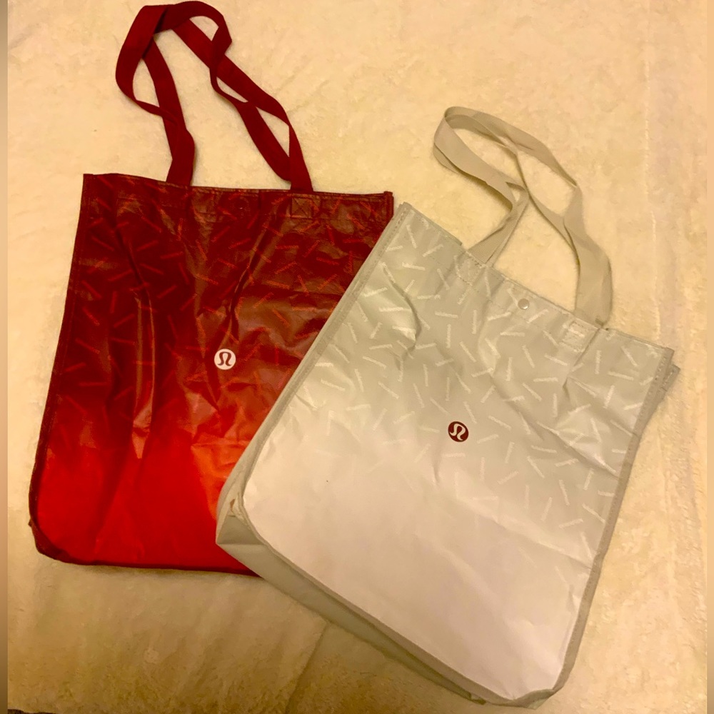 Bundle 2 Lululemon Holiday Reusable Shopping Gift Bag Totes Red/Silver